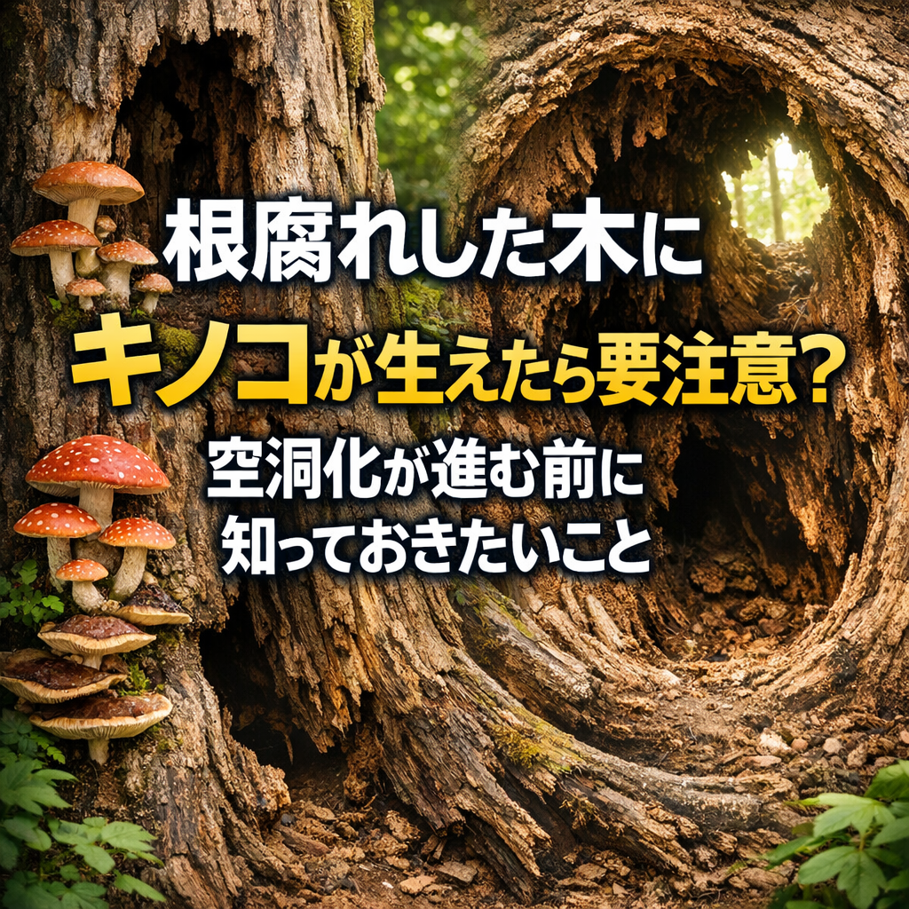 根腐れした木にキノコが生えたら要注意？空洞化が進む前に知っておきたいこと