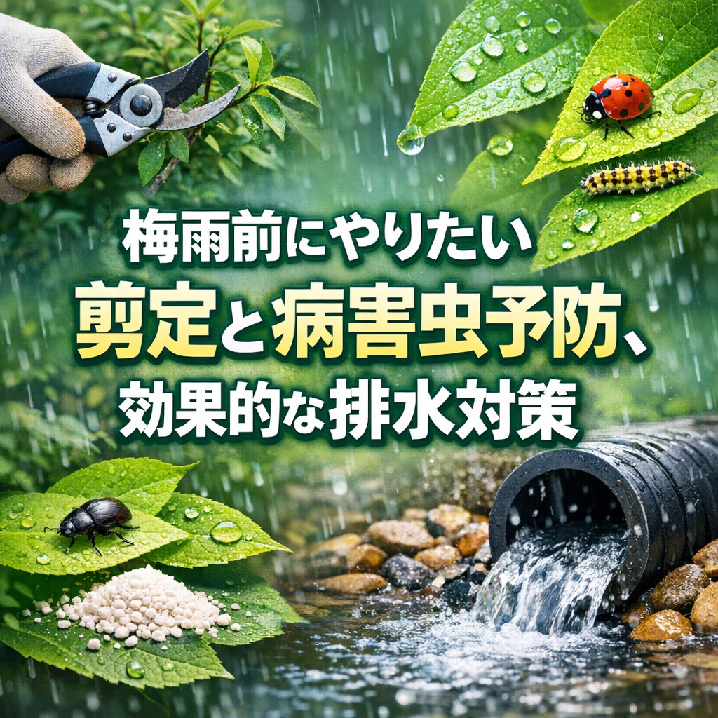 梅雨前にやりたい剪定と病害虫予防、効果的な排水対策