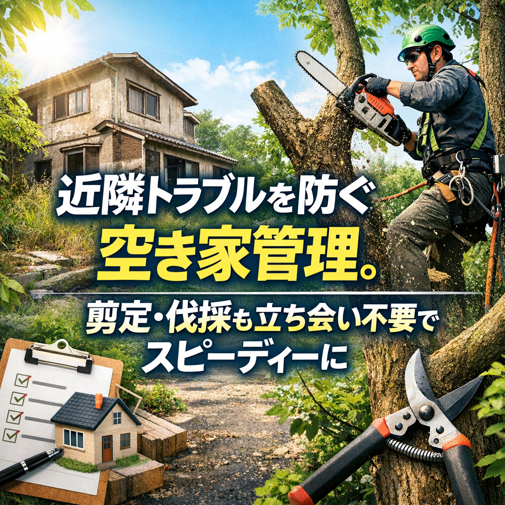 近隣トラブルを防ぐ空き家管理。剪定・伐採も立ち会い不要でスピーディーに