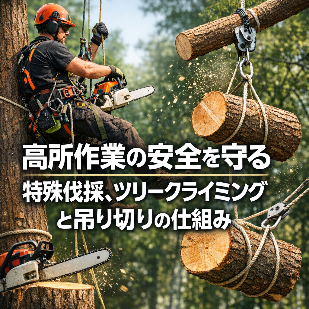 高所作業の安全を守る特殊伐採、ツリークライミングと吊り切りの仕組み