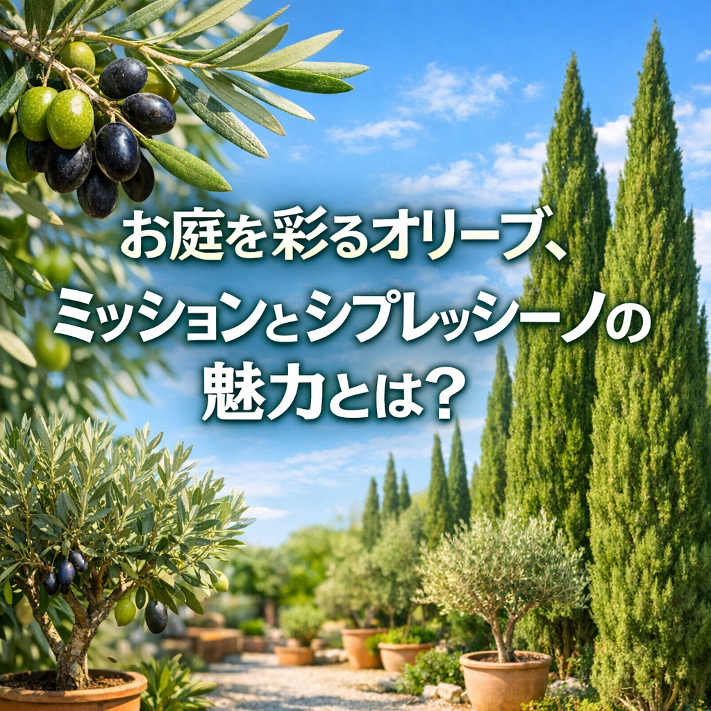 お庭を彩るオリーブ、ミッションとシプレッシーノの魅力とは？