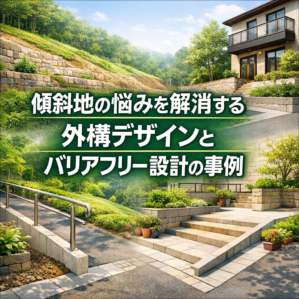 傾斜地の悩みを解消する外構デザインとバリアフリー設計の事例