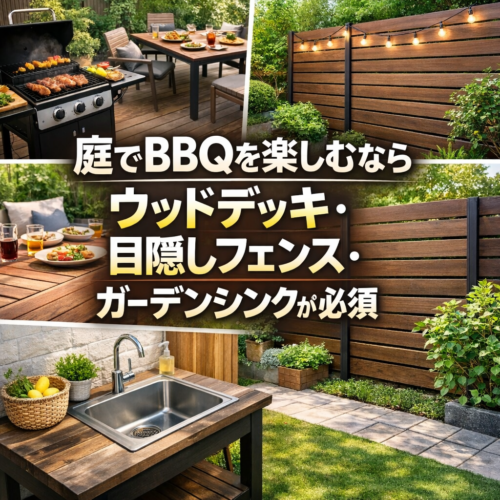 庭でBBQを楽しむならウッドデッキ・目隠しフェンス・ガーデンシンクが必須