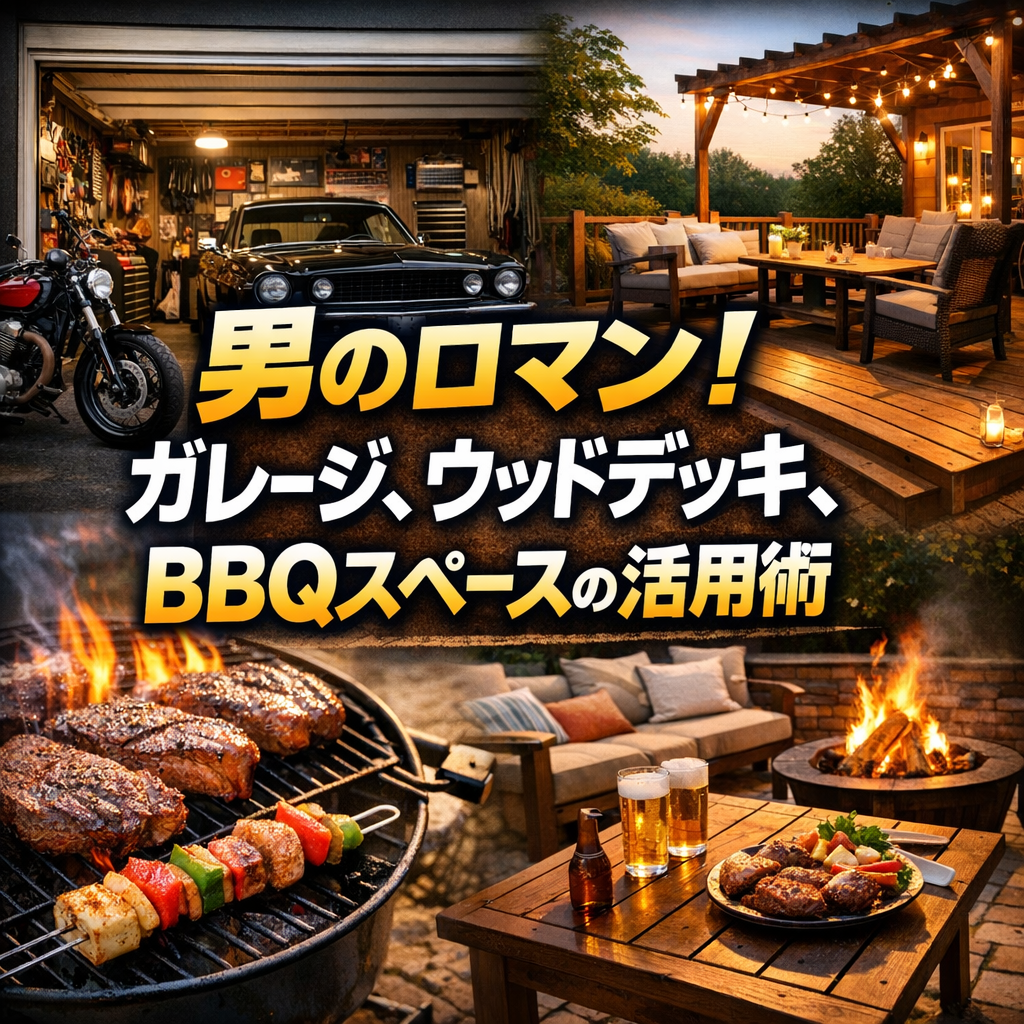 男のロマン！ガレージ、ウッドデッキ、BBQスペースの活用術