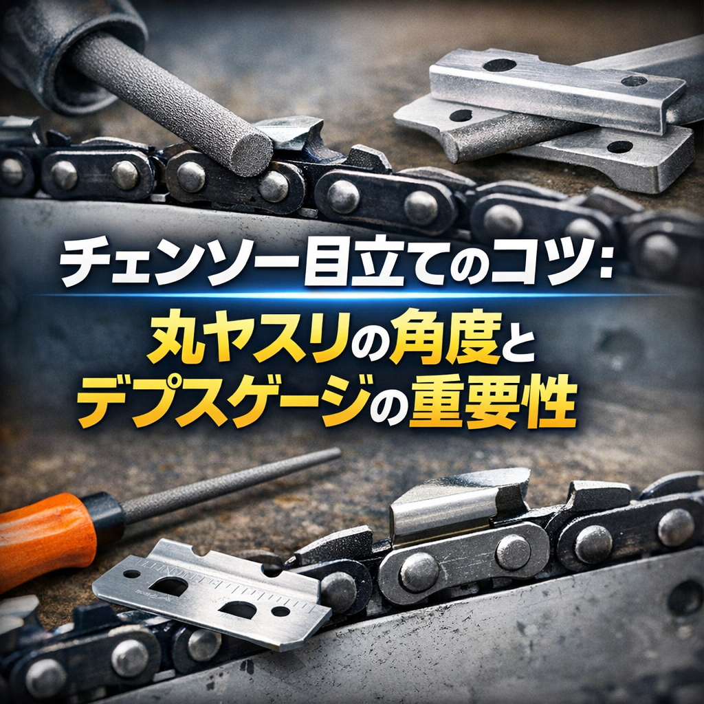 チェンソー目立てのコツ:丸ヤスリの角度とデプスゲージの重要性