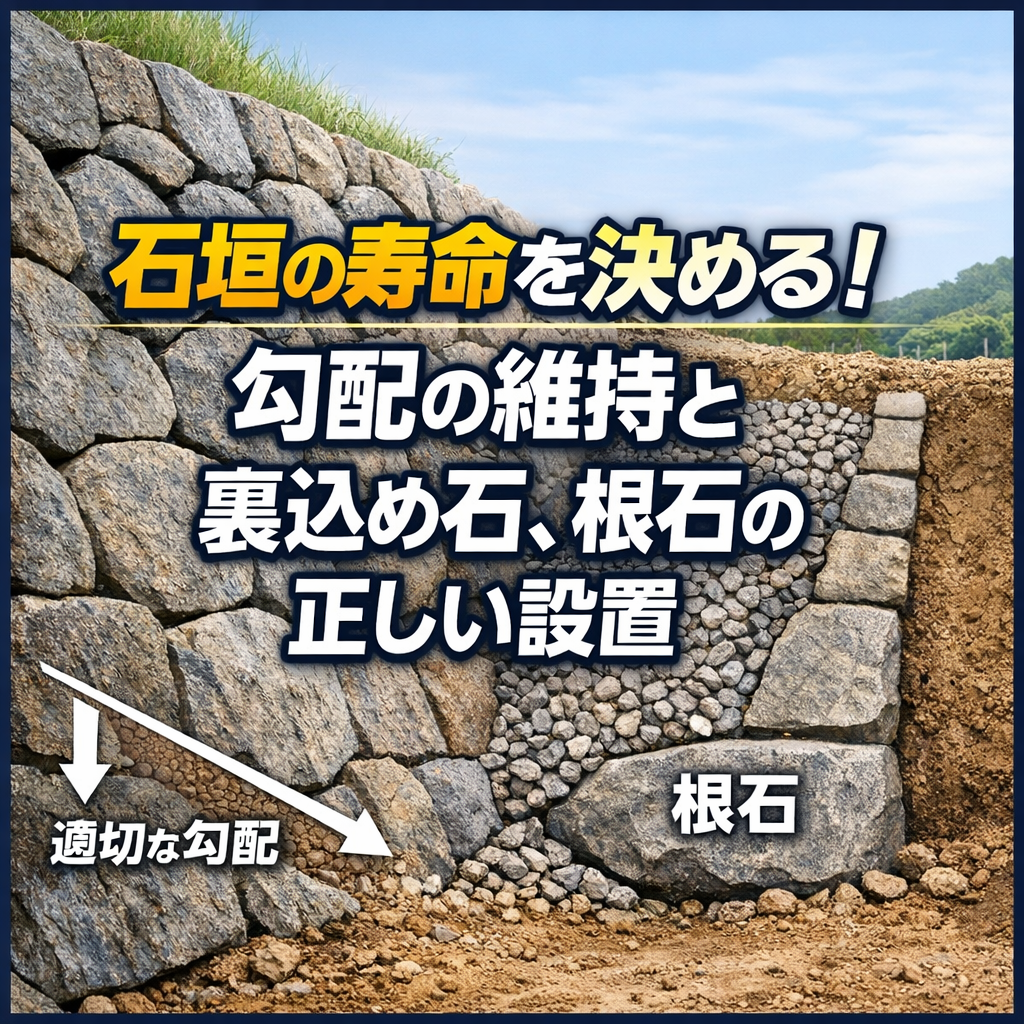 石垣の寿命を決める！勾配の維持と裏込め石、根石の正しい設置