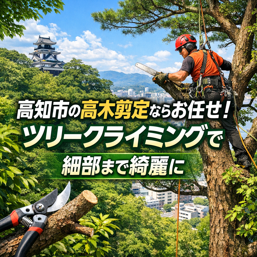 高知市の高木剪定ならお任せ！ツリークライミングで細部まで綺麗に